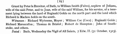 Deeds from Bath in Somerset (1320-1329)