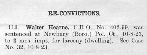 Criminals reconvicted at Devizes in Wiltshire
 (1923)