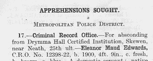 Wanted by the police in Glamorganshire (1923)