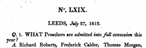Wesleyan Methodist preachers
 (1812)