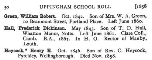 Boys entering Uppingham School
 (1826)