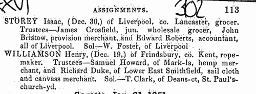 Assignments of bankrupts' estates in England and Wales (1851)