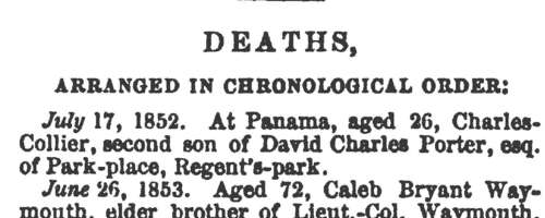 Deaths, Marriages, News and Promotions (1854)