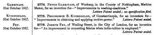 Patentees of New Inventions (1857)