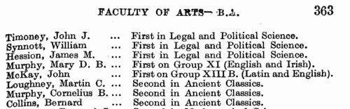 University College Cork Pass List 1st Examination in Medicine
 (1939)