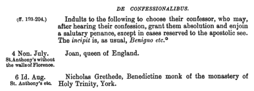 Indults to Choose Confessors: Diocese of London
 (1404-1415)