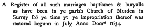 Parish Registers of Morden in Surrey: Marriages: Bridegrooms
 (1638)