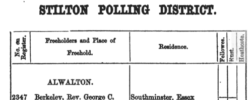 Voters for Haddon, Huntingdonshire
 (1857)