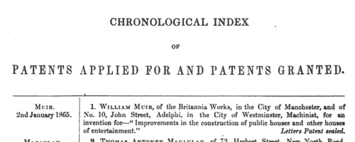 Patentees of New Inventions (1865)