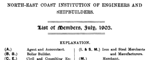Member of the North-East Coast Institution of Engineers and Shipbuilders
 (1903)
