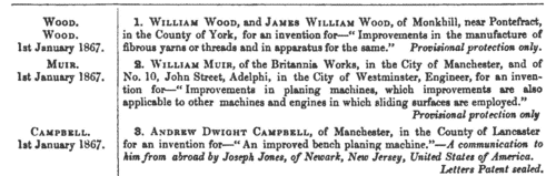 Patentees of New Inventions (1867)