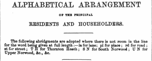 Residents and Householders of Croydon (1865)
