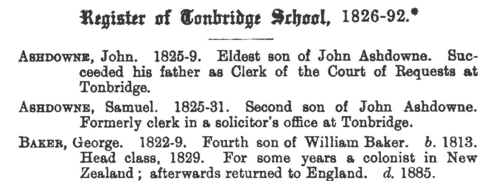 Boys entering Tonbridge School (1827)