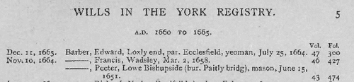 York Will Calendar (1660-1665)