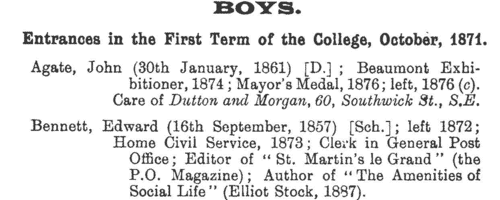 Boys entering Dover College
 (1872)