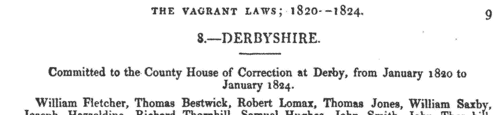Vagrants in the Borough of Derby House of Correction
 (1820-1823)
