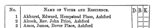 East Kent Registered Electors: Ash-next-Sandwich
 (1865)