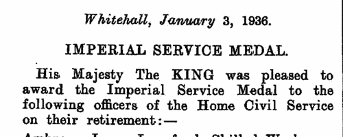 Imperial Service Medal on Retirement (1936)
