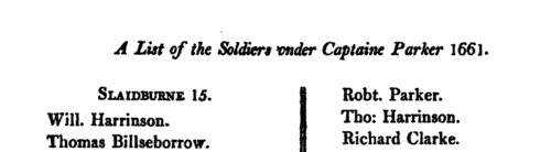Captain Parker's Soldiers: Bowland Forest
 (1661)