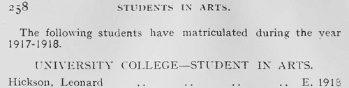 Durham University Matriculations: Armstrong College
 (1917)
