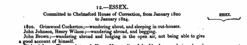 Vagrants imprisoned at Barking, Essex
 (1822)