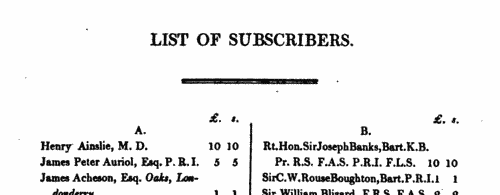 Subscribers to Zoonomia (1804)