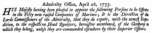 Officers of Fifty New-Raised Companies of Marines: Chatham
 (1755)
