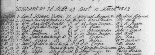 Masters of apprentices registered in Bedfordshire
 (1801)