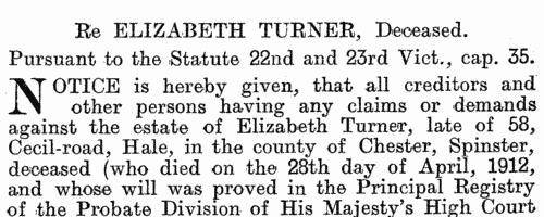 Estates of the Deceased: Executors: County Cork
 (1912)