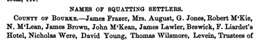 Squatting Settlers: Victoria: County of Bourke
 (1845)