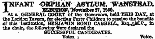 Boys Admitted to Wanstead Infant Orphan Asylum
 (1850)