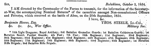Soldiers Killed in the Battle of Alma: 1st Battalion Scottish Fusilier Guards
 (1854)