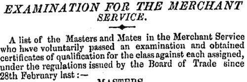 Masters in the Merchant Service, Second Class (1850)