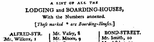 Lodging House and Boarding House Keepers in Bath (1799)