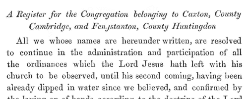 Baptists Baptized at Caxton and Fenstanton (1652)