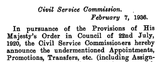 Appointments of Board of Control, England, Staff (1936)